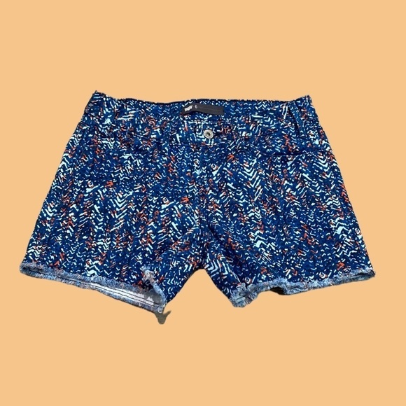 LEVI'S ABSTRACT PRINT DENIM SHORTS LOW-RISE BLUE & ORANGE SIZE 6 W28 - Picture 1 of 9